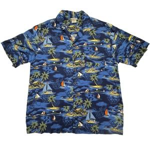 Disneyland Resort Hawaiian Shirt Medium All Over Beach Ocean Island Anchor Rayon